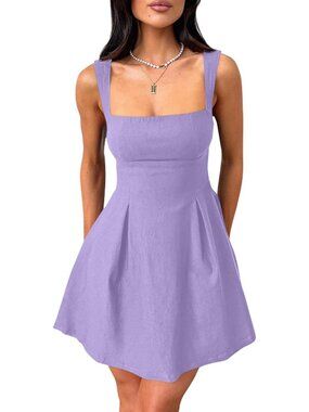 Women's Mini Dress Violet Square Neck Sleeveless A LINE Strap Summer Comfort